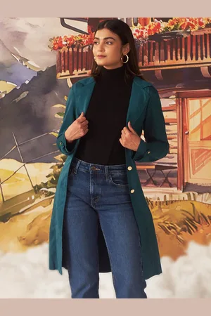 Lakshita Women Wool Notched Lapel Collar Single-Breasted Trench Coat