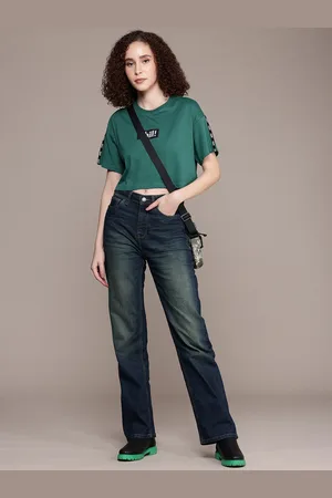 Roadster The Life Co. Women Straight Fit High-Rise Heavy Fade Stretchable Jeans
