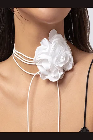 AQUASTREET White Satin Floral Wrap around String Choker Necklace