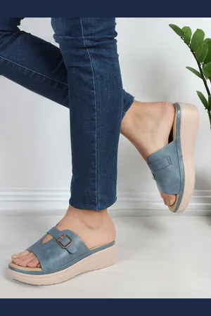 ICONICS Open Toe Buckles Detail Flatform Heeled Mules