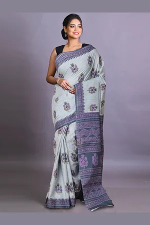 Unnati Silks Floral Pure Cotton Handloom Block Printed Saree