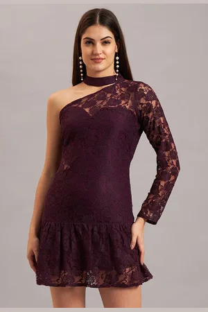 Eavan Women Self Design One Shoulder Lace Drop-Waist Mini Dress