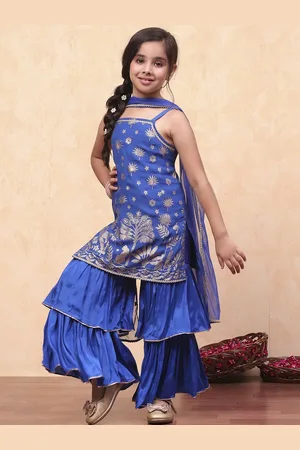 Biba Girls Ethnic Motifs Printed Regular Kurta with Sharara & With Dupatta