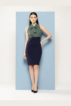Chemistry Colourblocked Tie-Up Neck Formal Sheath Dress