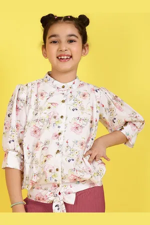 BAESD Girls Floral Printed Mandarin Collar Top