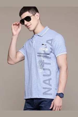 Nautica Men Typography Printed Polo Collar Pure Cotton T-shirt