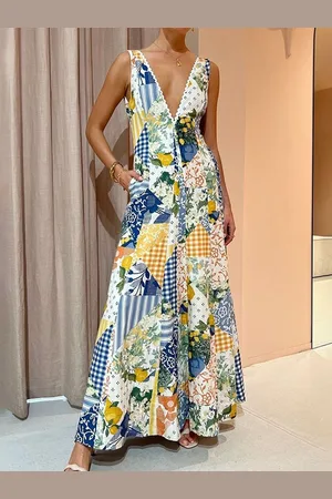 LULU & SKY Women Printed V-Neck Sleeveless Dress