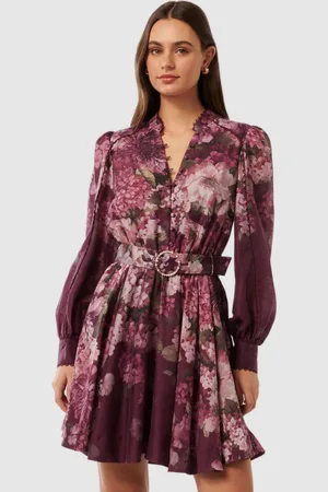 Forever New Floral Print Bishop Sleeve Formal Fit & Flare Mini Dress