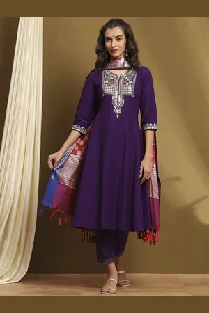 Biba Women Ethnic Motifs Embroidered Regular Thread Work Kurta with Trousers & Dupatta