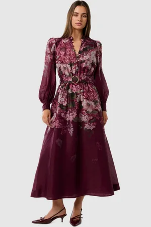 Forever New Floral Print Bishop Sleeve Formal Fit & Flare Midi Dress