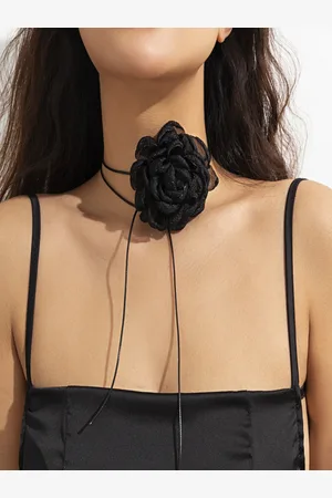 AQUASTREET Black Mesh Floral Wrap around String Choker Necklace