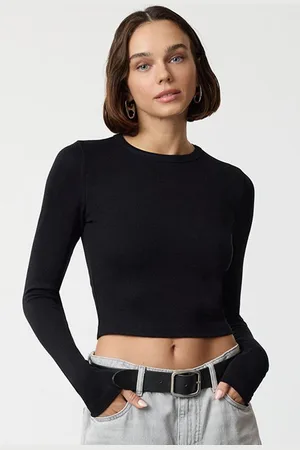 Trendyol Women Round Neck Long Sleeves Crop Top
