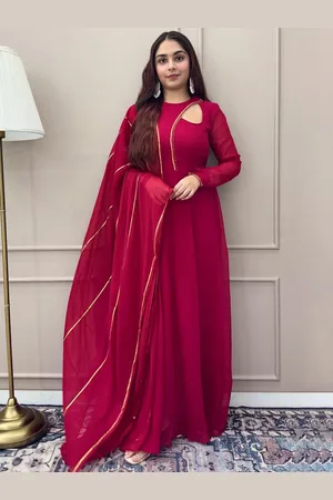 Nüd Stylised Neck Gotta Patti Anarkali Georgette Kurtas With Dupatta