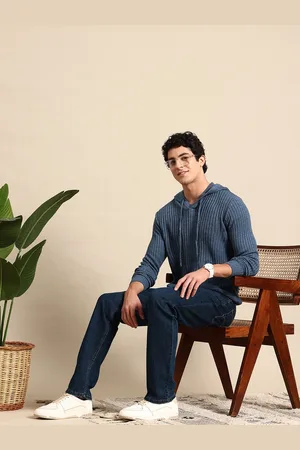 Mast & Harbour Men Ribbed Hooded Acrylic Pullover