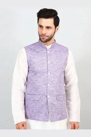 Wintage Mandarin Collar Linen Cotton Straight Kurta with Pyjamas & Nehru Jacket