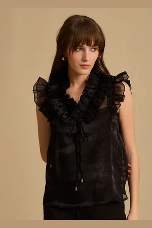 Kazo Women V-Neck Flutter Sleeves Top