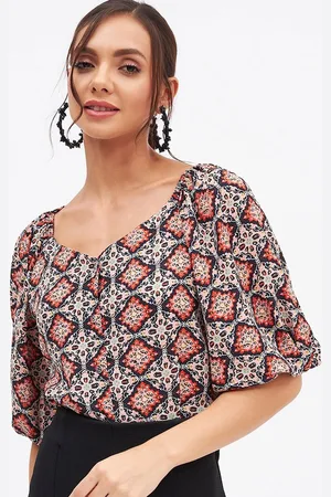 kibo Women Ethnic Motifs Printed Flared Sleeve Crepe Top