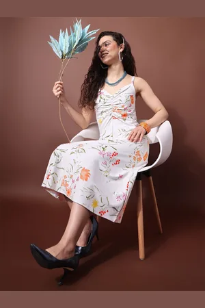 PURVAJA Women Floral Printed Shoulder Straps A-Line Dress