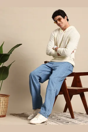 Mast & Harbour Men Ribbed Hooded Acrylic Pullover