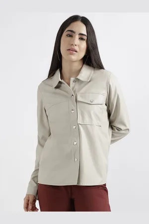 Elle Women Spread Collar Solid Relaxed Fit Casual Shirt