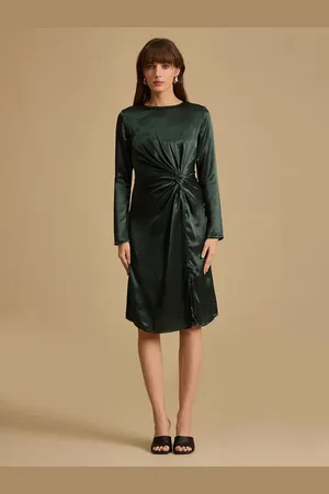 Kazo Round Neck Long Sleeves A-Line Dress With Slit