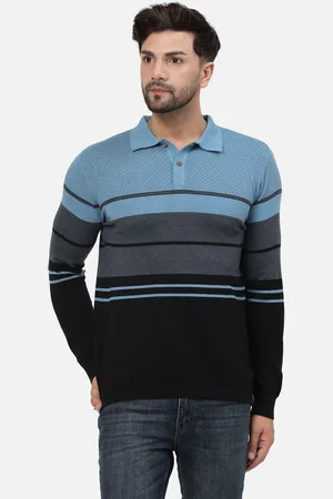 Kalt Men Striped Polo Collar Pockets T-shirt