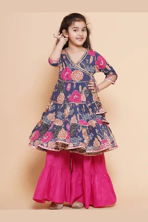 Bhama Floral Printed Angrakha Gotta Patti Pure Cotton Kurta With Sharara
