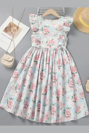 Miss & Chief Girls Floral Printed Ruffles Accordion Pleats Fit & Flare Dress