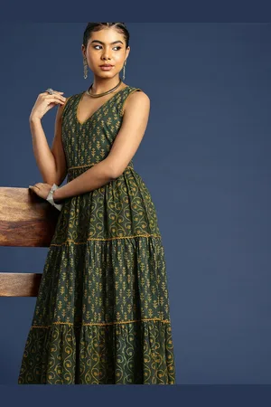 Taavi Printed Sleeveless Tiered A-Line Block Print Legacy Ethnic Dress