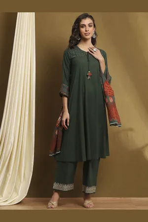 Biba Women Regular Thread Work Pure Cotton Kurta with Palazzos & Dupatta