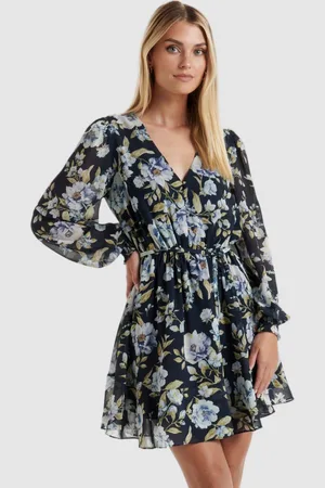 Forever New Floral Print Bishop Sleeve Fit & Flare Mini Dress