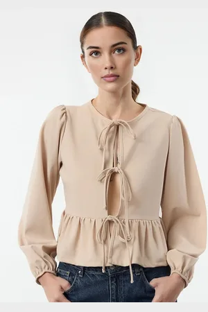Trendyol Women Tie-Up Neck Puff Sleeve Crop Top