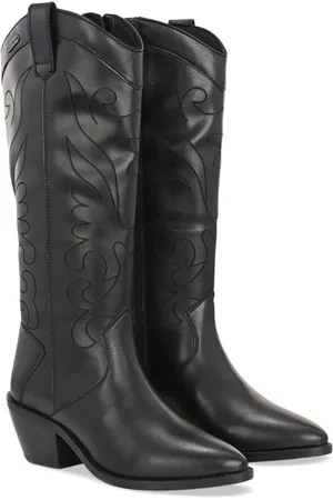 Delize Women Pointed Toe Mid Heel Western Knee High Boots