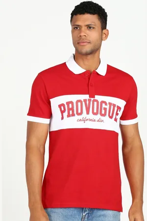 Provogue Men Typography Colourblocked Polo Collar Applique Slim Fit T-shirt