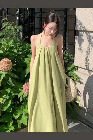 LULU & SKY Women Halter Neck Cotton Maxi Dress