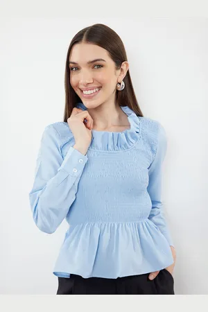 Trendyol Women Cuffed Sleeve Smocked Peplum Top