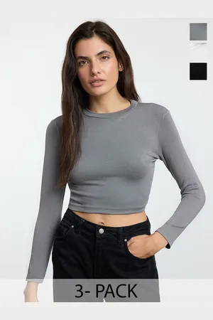 Trendyol Women Pack Of 3 Round Neck Crop Top