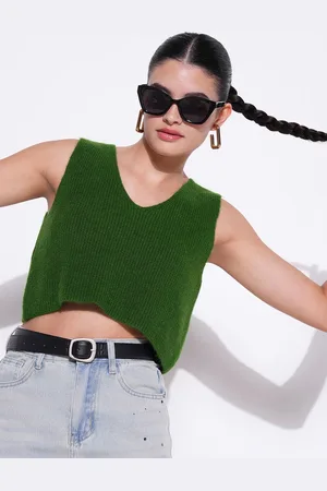 SHOWOFF Women V - Neck Sleeveless Crop Top
