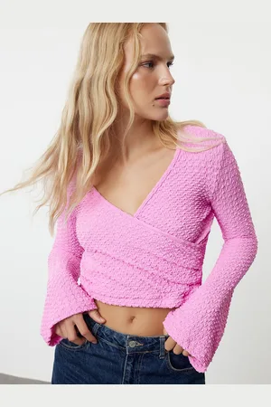 Trendyol Women V-Neck Long Sleeves Wrap Crop Top