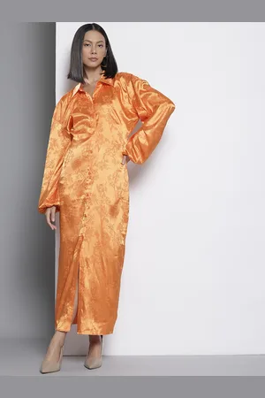NA-KD Satin Finish Floral Shirt-Style Dress