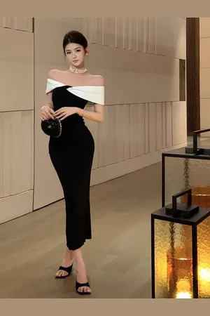 LULU & SKY Women Off-Shoulder Bodycon Maxi Dress