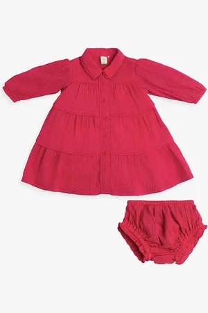 Ed-a-Mamma Girls Cotton Puff Sleeves Shirt Collar A-Line Dress