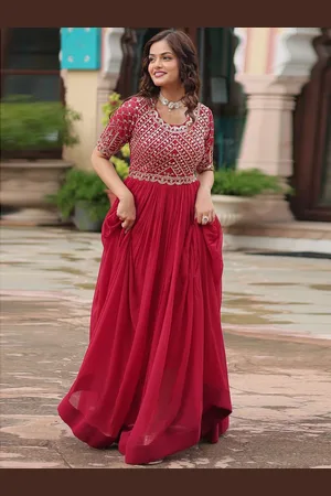 Ethnic Yard Women Sequined Embroidered Long Gown Dress