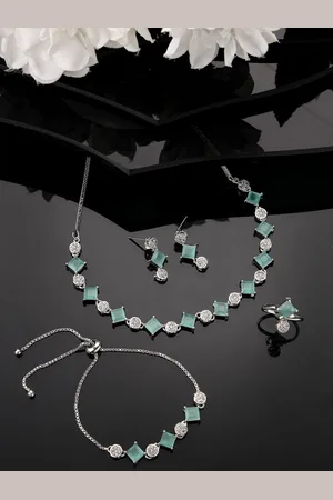 NVR Girls Silver-Plated CZ-Studded Jewellery Set