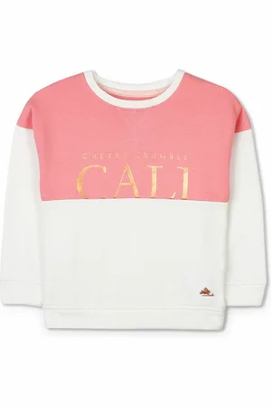 Cherry Crumble Girls Off-White & Pink Colourblocked Sweatshirt