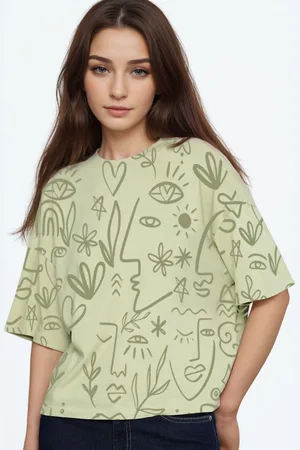 Huetrap Women Tribal Drop-Shoulder Sleeves Boxy T-shirt
