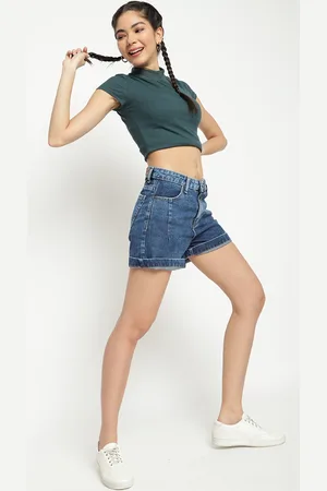 Belliskey Women Blue Washed Denim Shorts