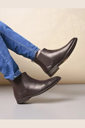 Styli Men Brown Faux Leather Round Toe Chelsea Boots