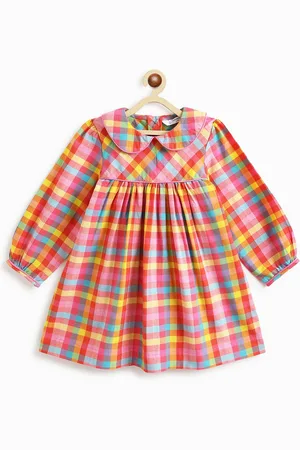 Campana Girls Checked Peter Pan Collar Cotton Empire Dress