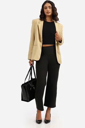 BlissClub Women Loose Fit High-Rise Wrinkle Free Formal Trousers